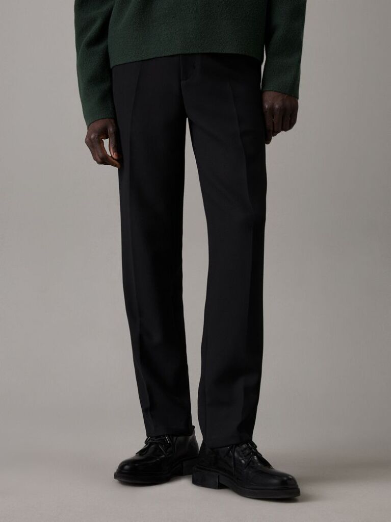 Black Tapered Pleated Knit Trousers  Men