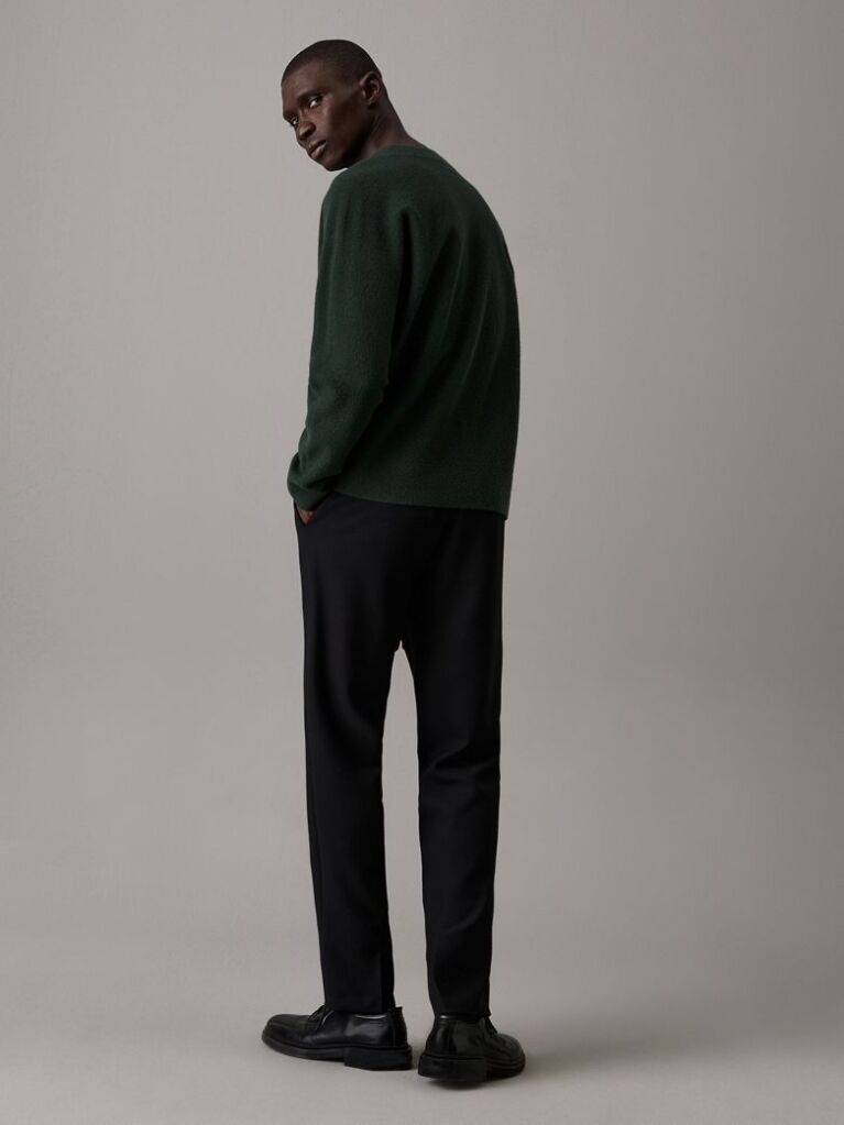 Black Tapered Pleated Knit Trousers  Men