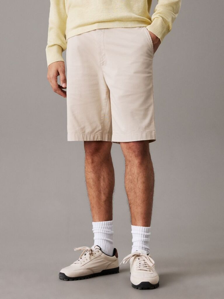 Μπεζ Chino Βερμούδα Σε ίσια Γραμμή Από Twill  Άνδρας