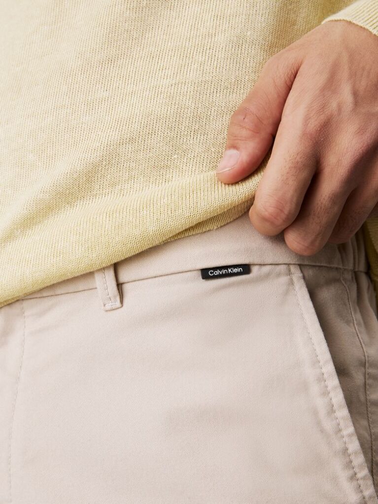 Μπεζ Chino Βερμούδα Σε ίσια Γραμμή Από Twill  Άνδρας