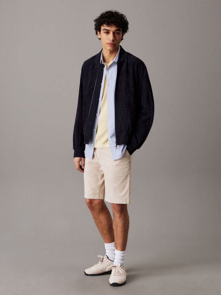 Μπεζ Chino Βερμούδα Σε ίσια Γραμμή Από Twill  Άνδρας