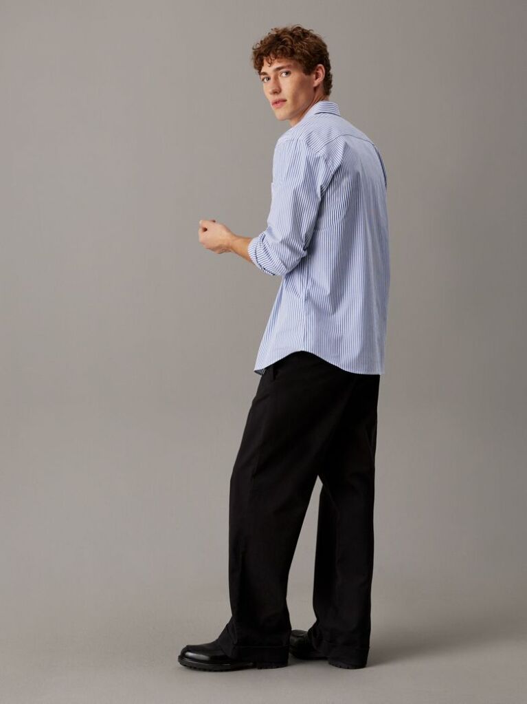 Blue Poplin Stretch Striped Shirt  Men