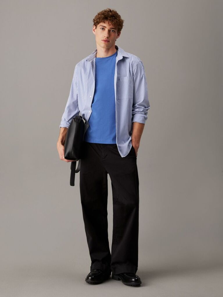 Blue Poplin Stretch Striped Shirt  Men