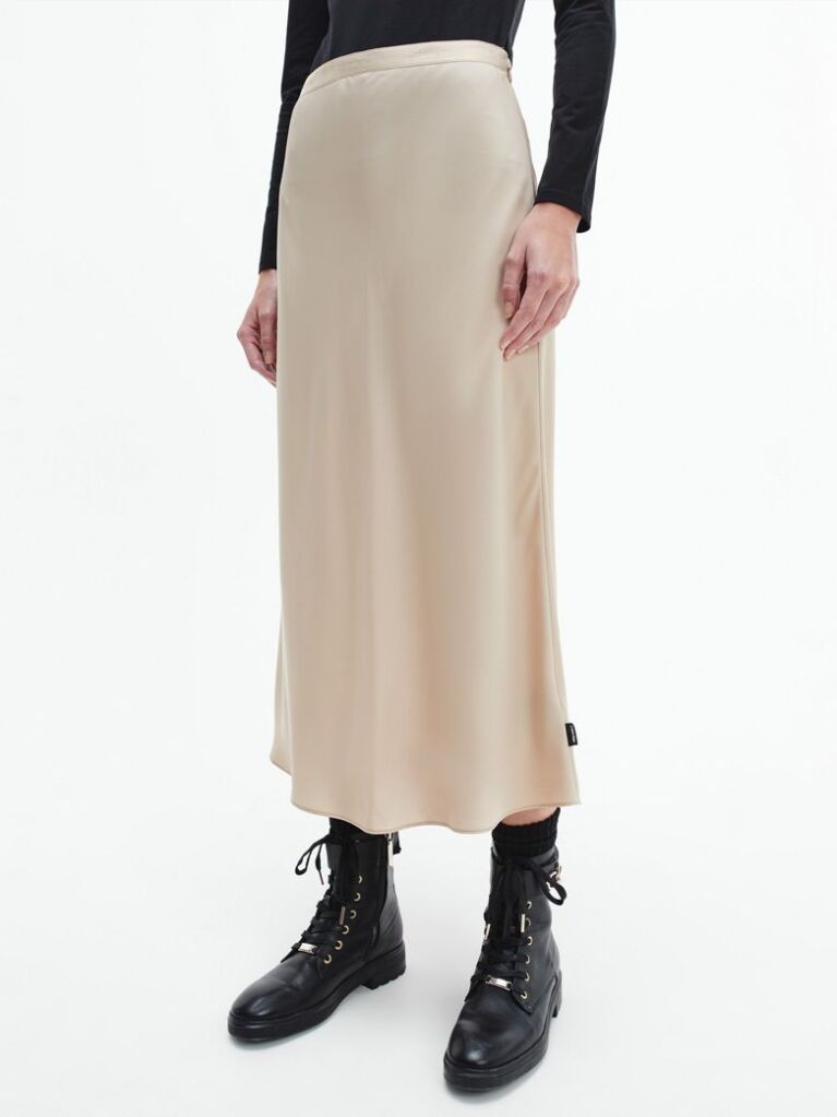 Beige Recycled Polyester Slip Skirt  Women