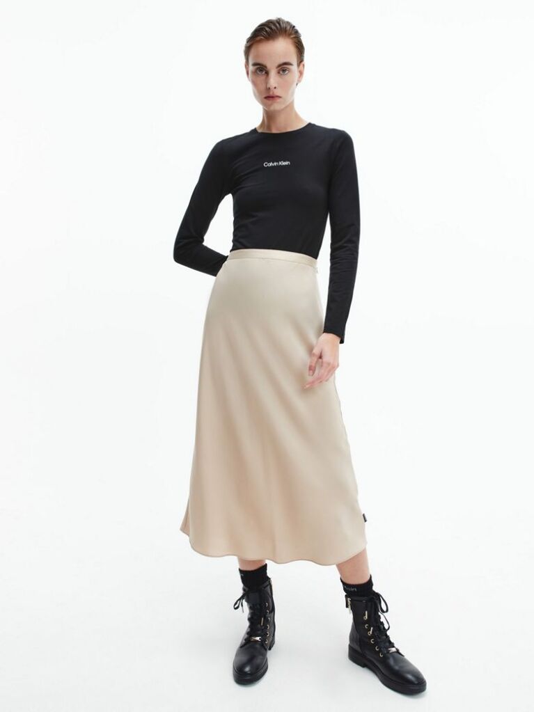 Beige Recycled Polyester Slip Skirt  Women