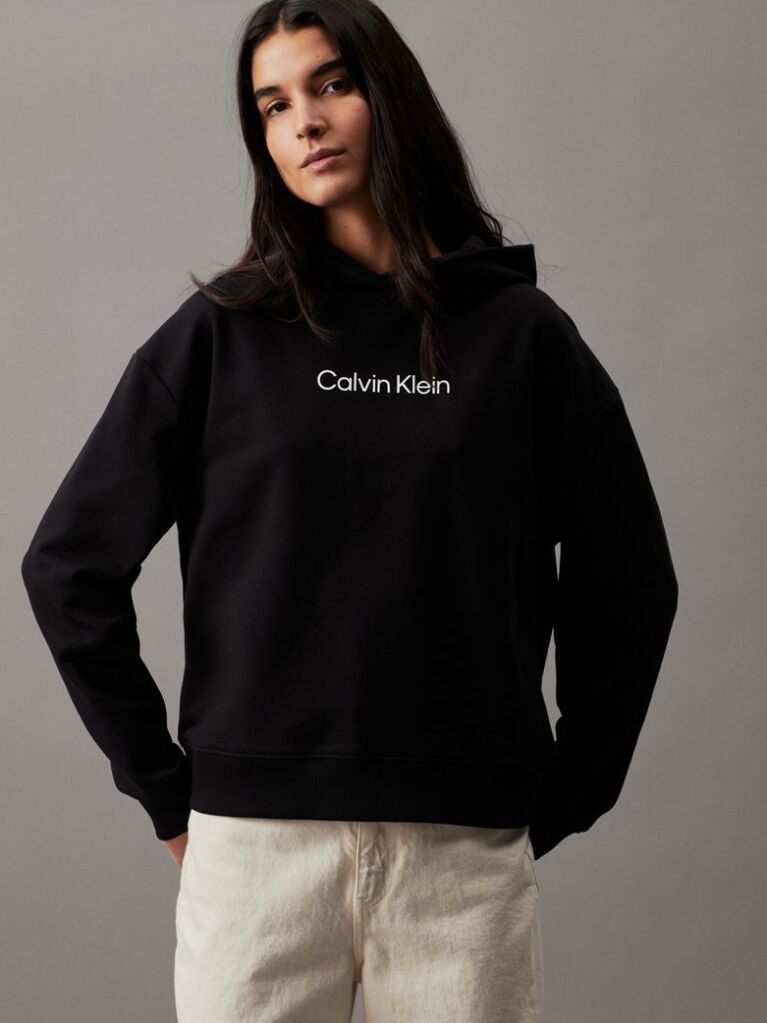 Black Cotton Terry Logo Hoodie  Women