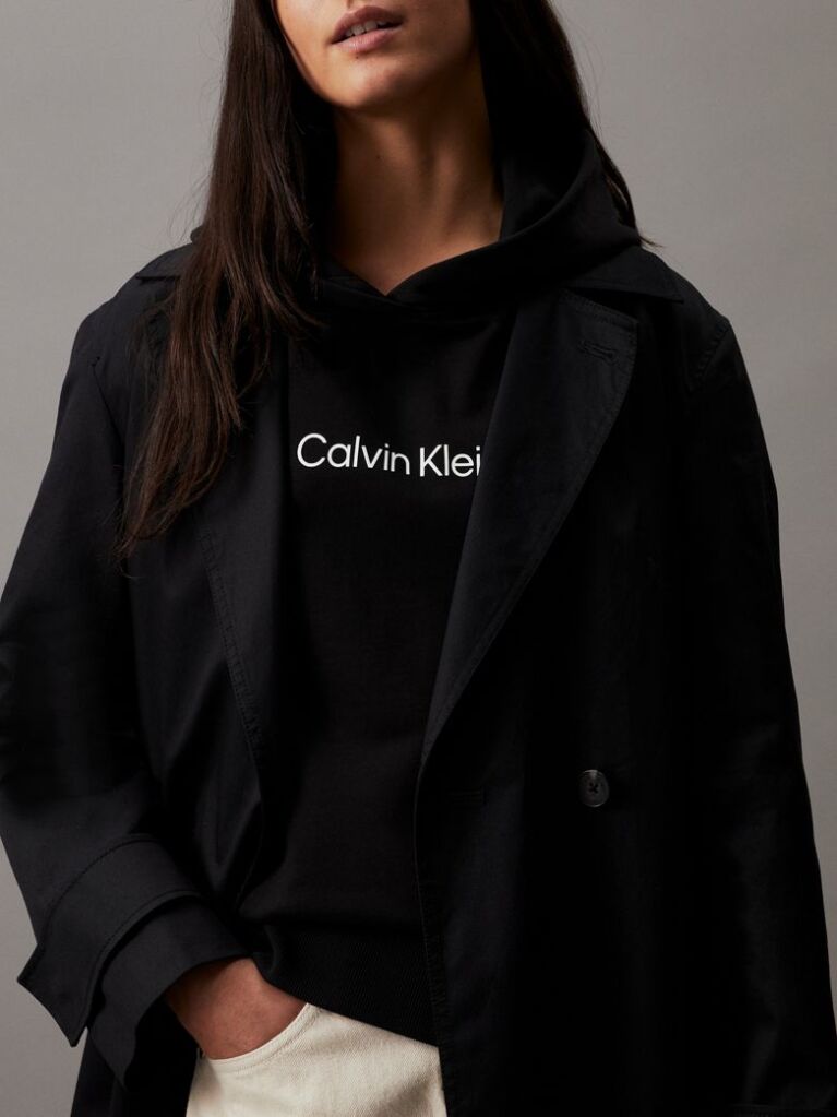Black Cotton Terry Logo Hoodie  Women