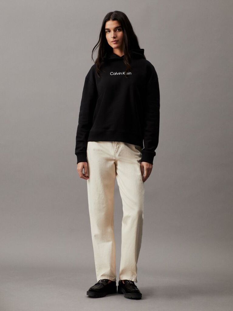Black Cotton Terry Logo Hoodie  Women