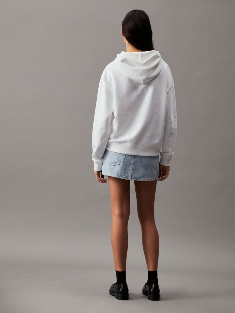White Cotton Terry Logo Hoodie  Women