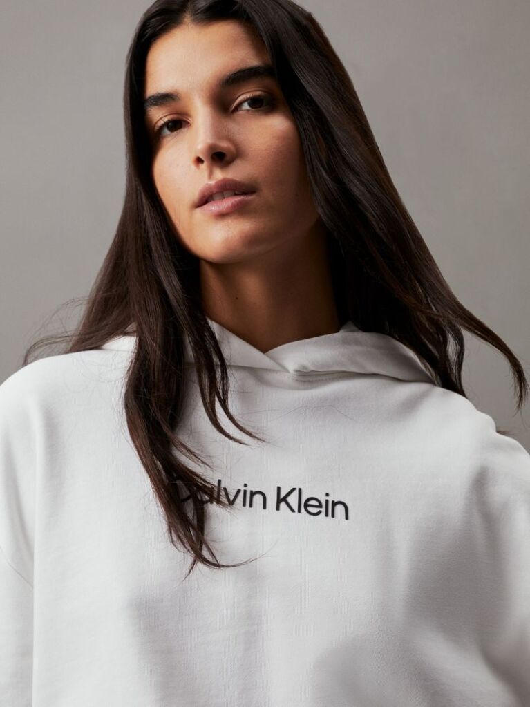 White Cotton Terry Logo Hoodie  Women