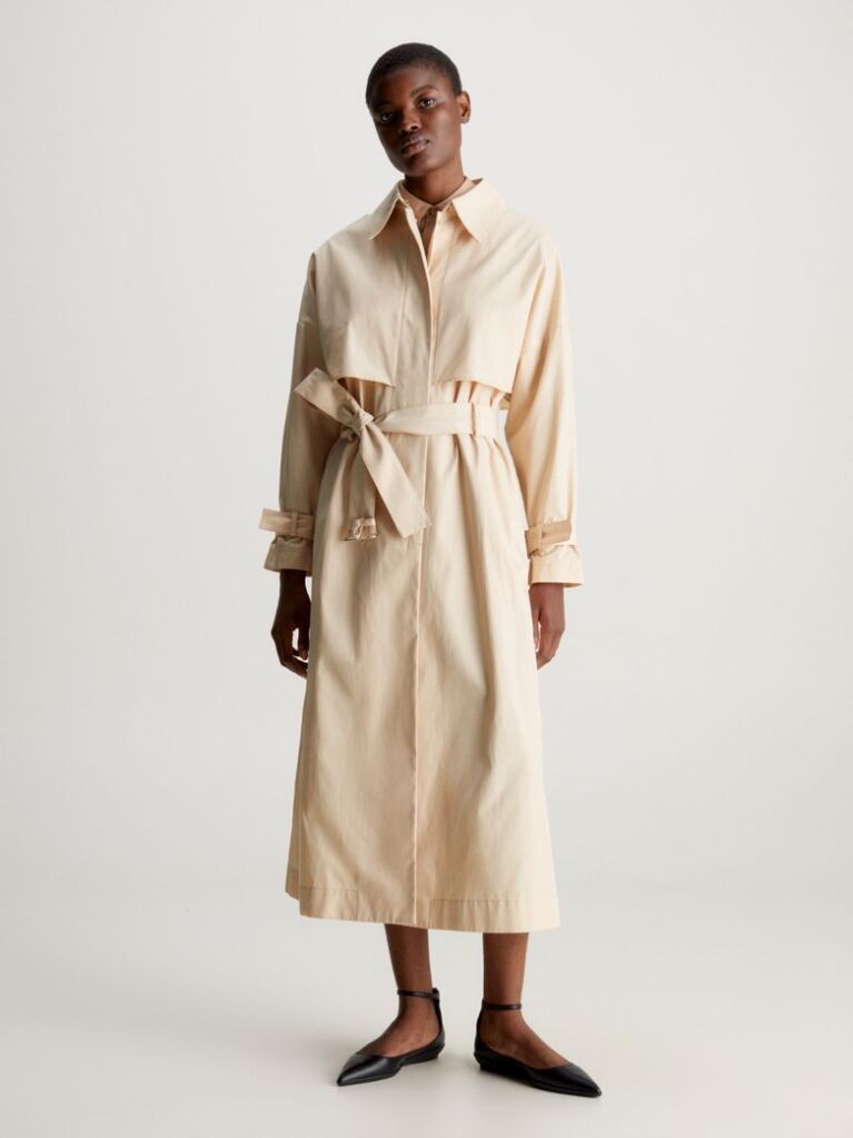 Beige Technical Cotton Trench Coat  Women
