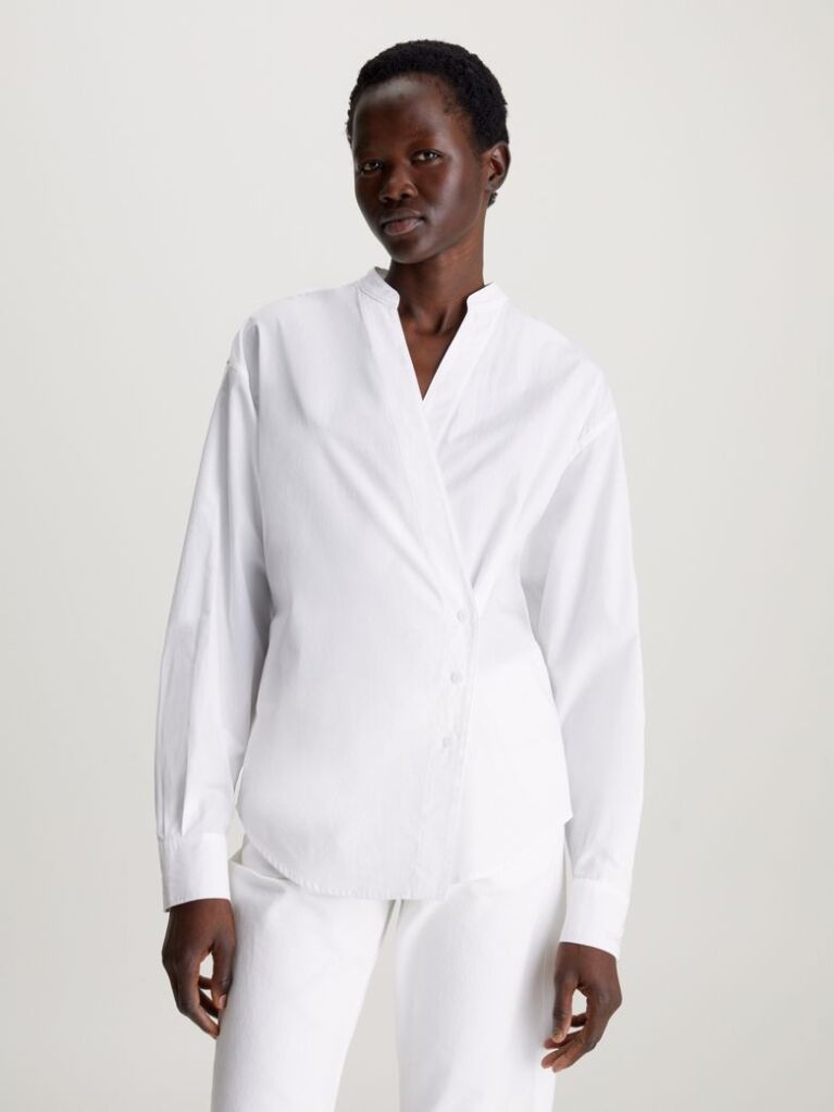 White Cotton Wrap Shirt  Women