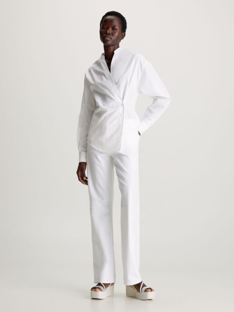 White Cotton Wrap Shirt  Women