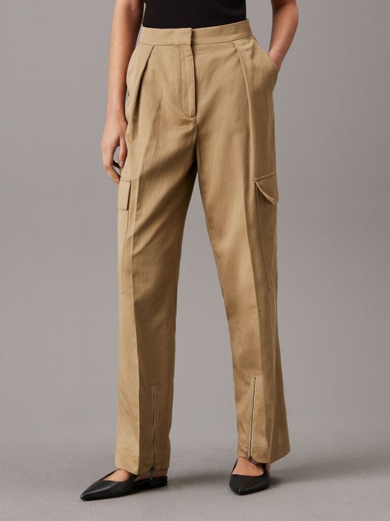 Brown Cotton Linen Cargo Pants  Women