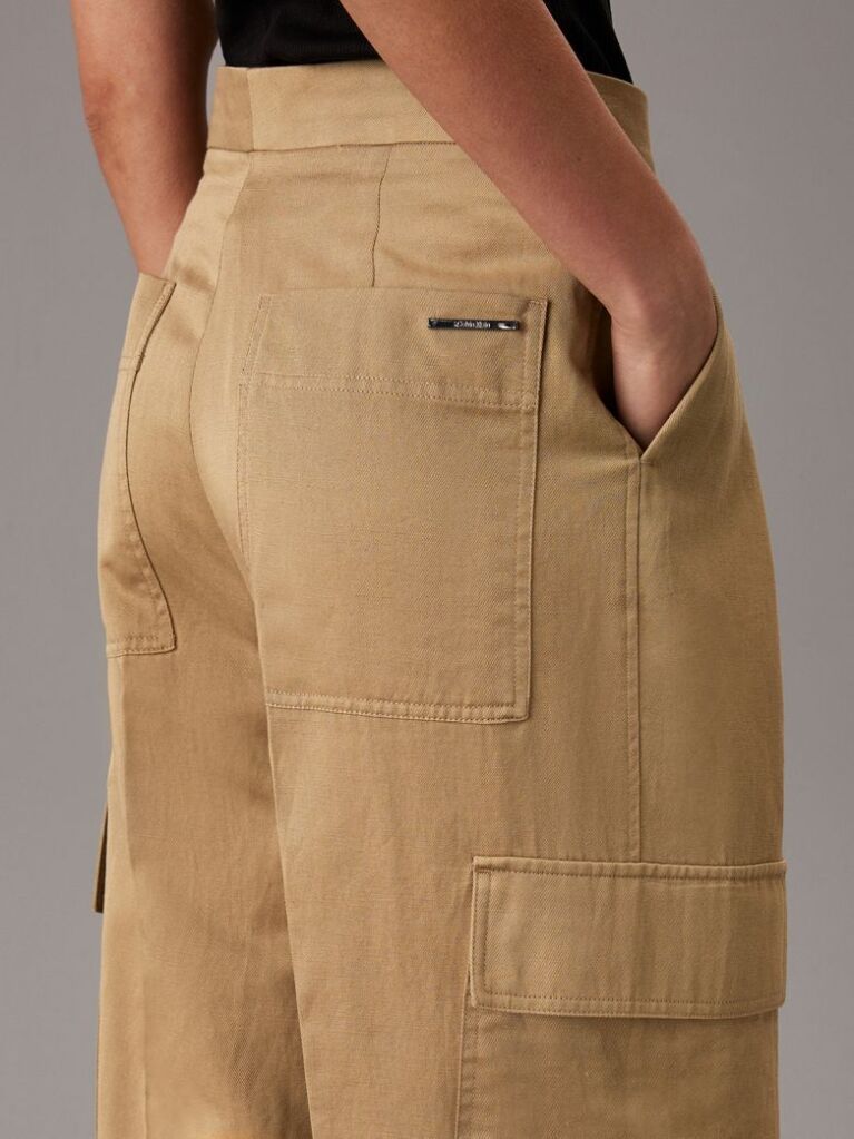 Brown Cotton Linen Cargo Pants  Women
