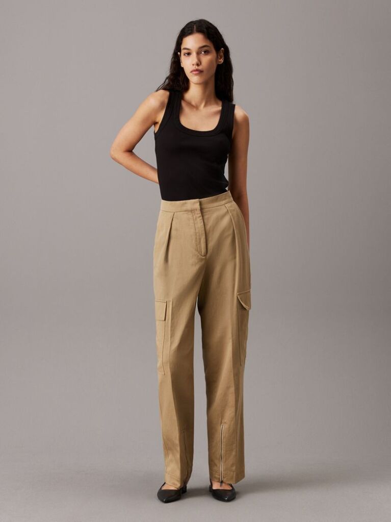 Brown Cotton Linen Cargo Pants  Women