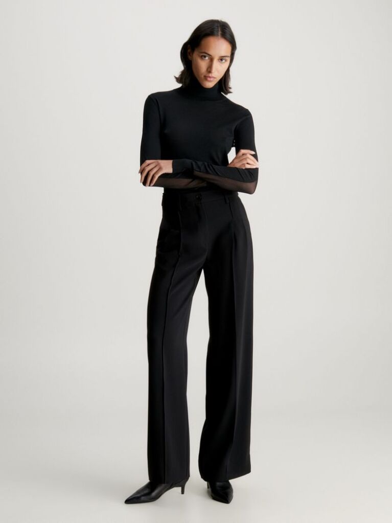 Black Structure Twill Wide Leg Pants  Women