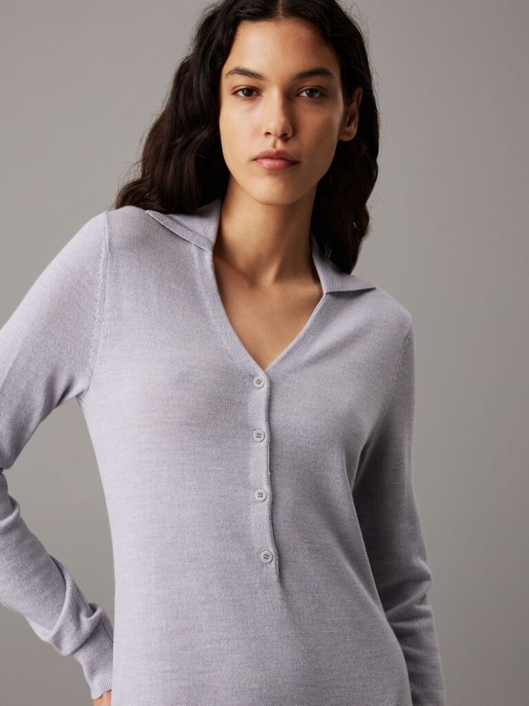 Grey Slim Merino Buttoned Shirt Dress  Women