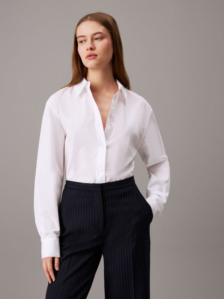 White Cotton Poplin Shirt  Women