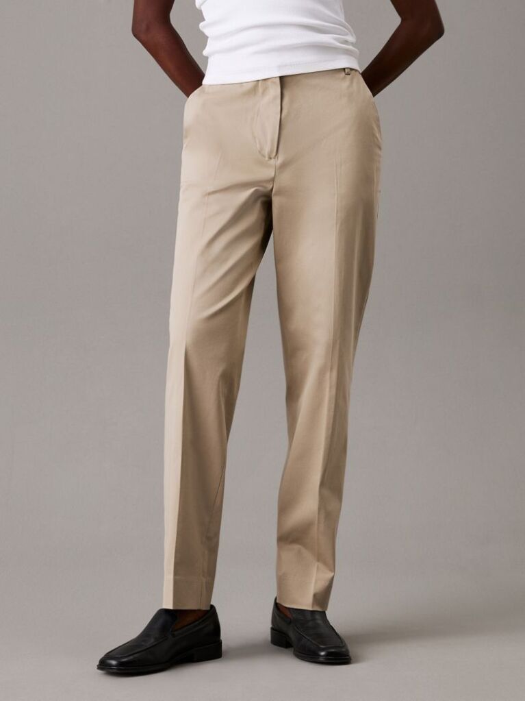 Beige Slim Tapered Chino Trousers  Women