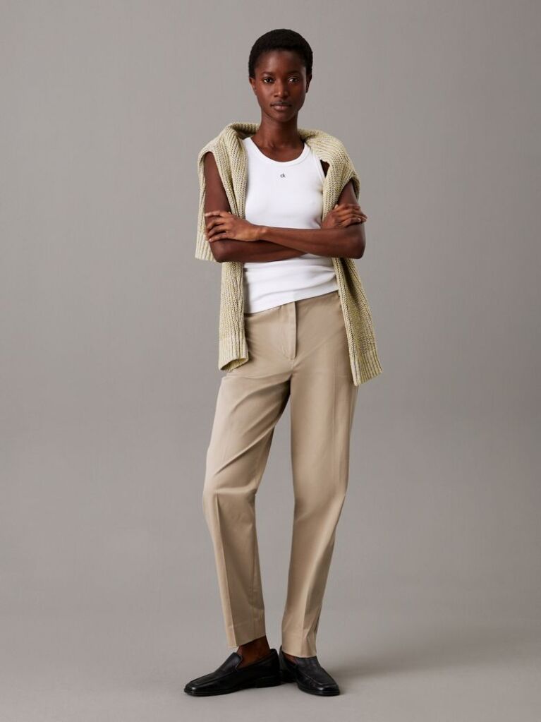 Beige Slim Tapered Chino Trousers  Women
