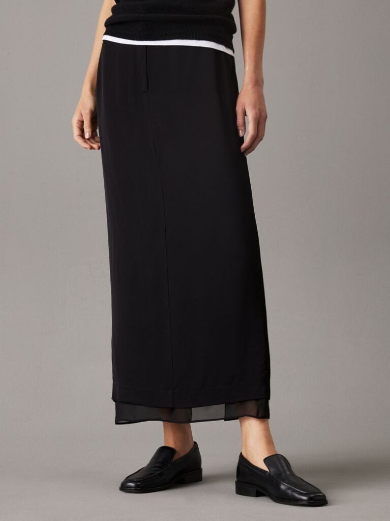 Black Sheer Panel Ankle Skirt  Women