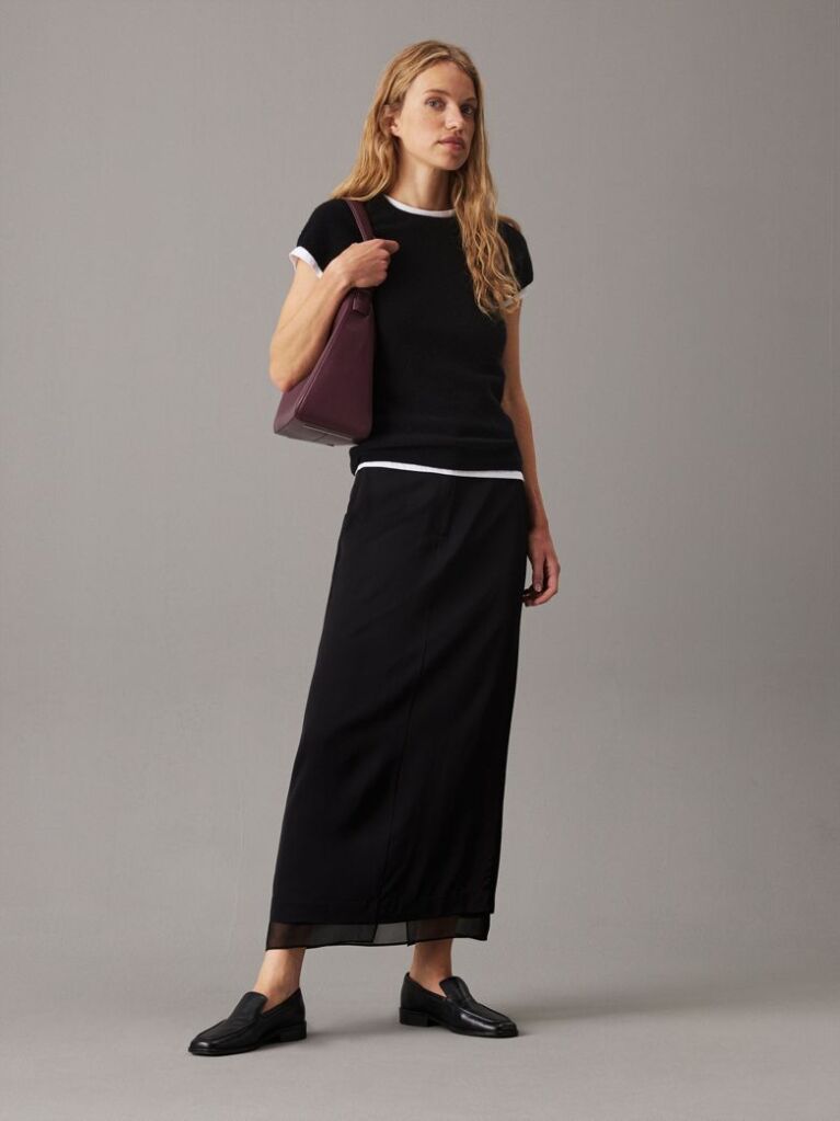 Black Sheer Panel Ankle Skirt  Women