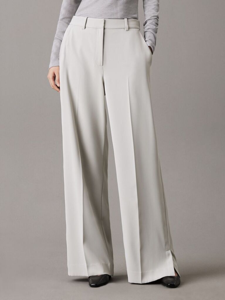 Grey Slim Wide Leg Trousers  Women