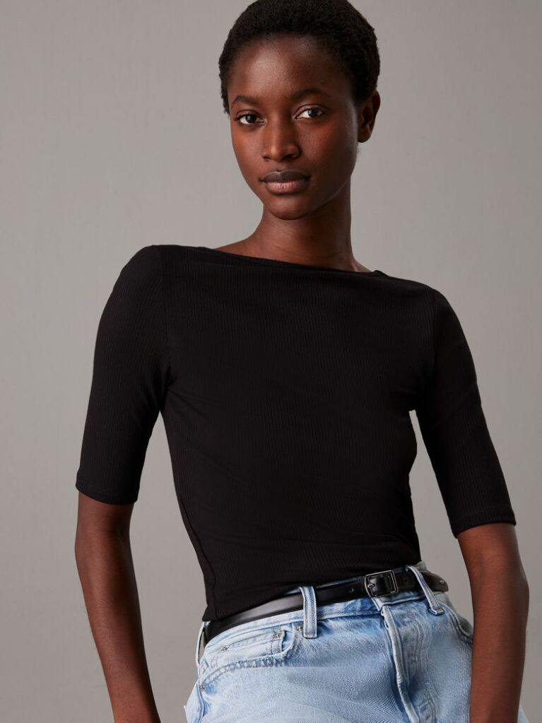 Black Skinny Modal Scoop Back Top  Women