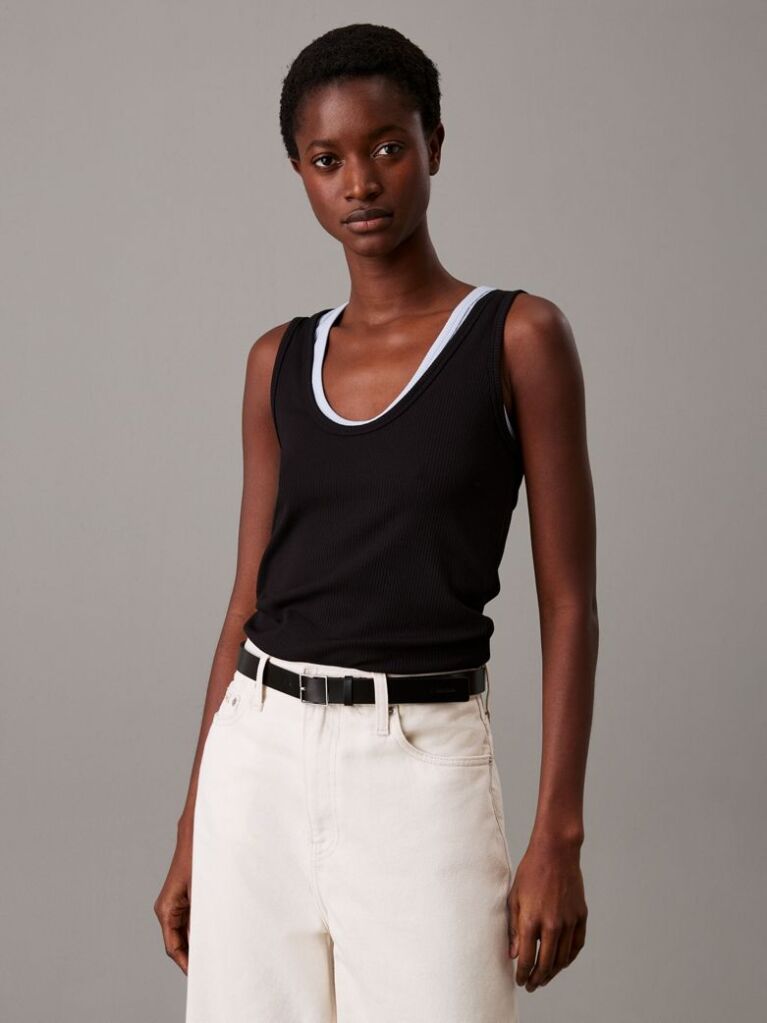 Black Slim Ribbed Tank Top  Women
