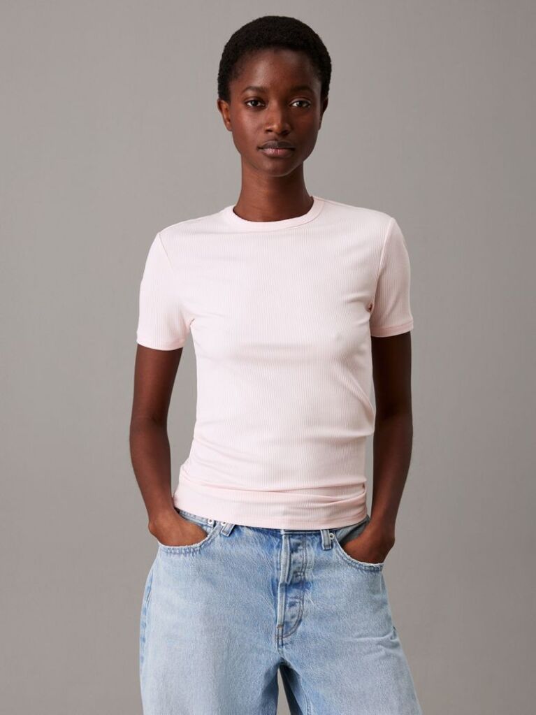 Ροζ Ριμπ T-Shirt Σε Slim Γραμμή Από Modal  Γυναίκα
