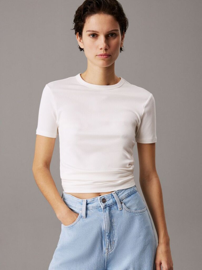 Λευκό Ριμπ T-Shirt Σε Slim Γραμμή Από Modal  Γυναίκα