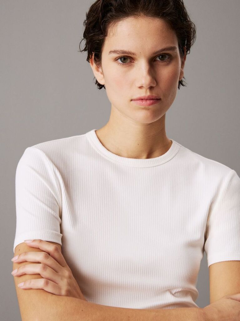 Λευκό Ριμπ T-Shirt Σε Slim Γραμμή Από Modal  Γυναίκα