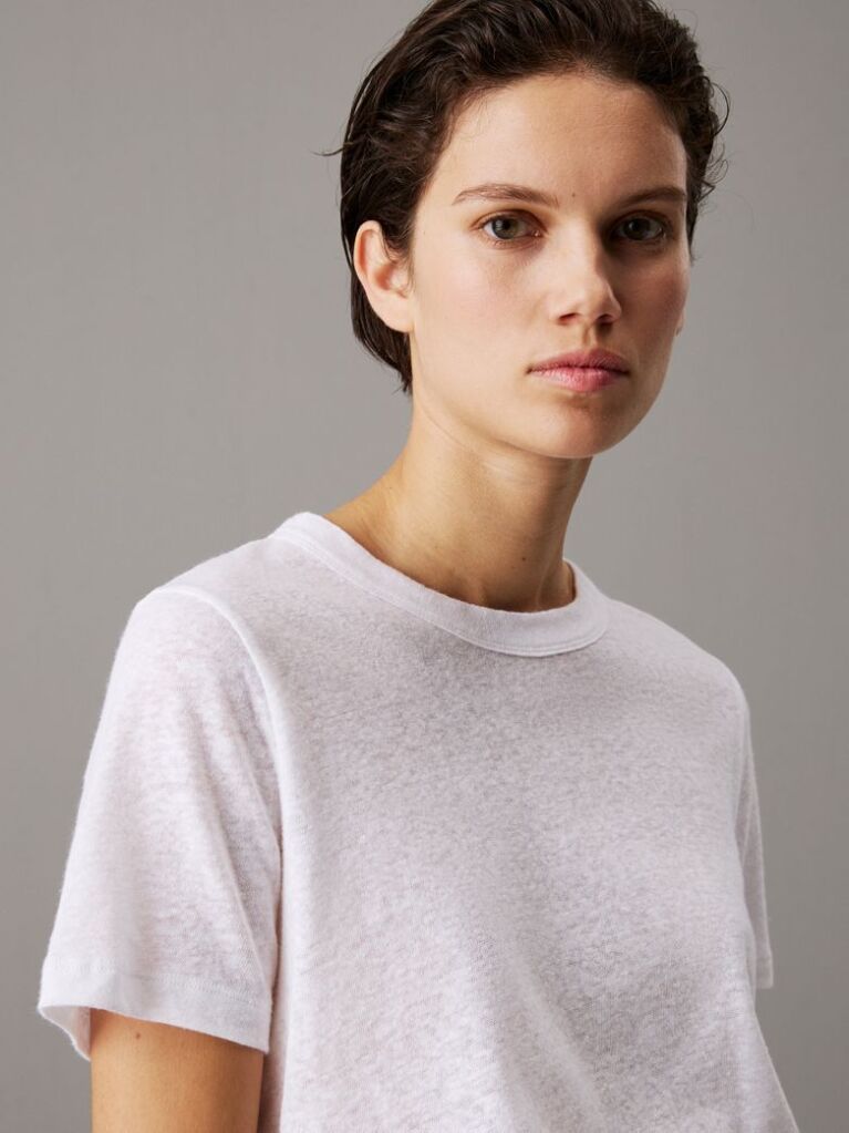 White Relaxed Linen Jersey T-shirt  Women