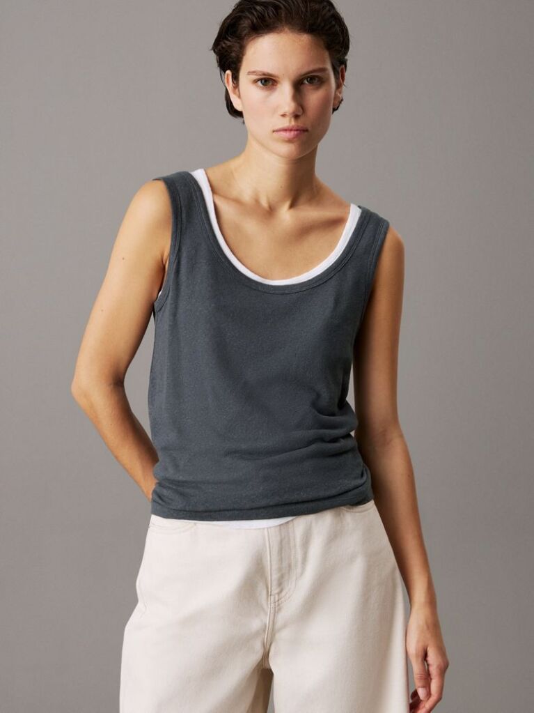 Grey Slim Linen Jersey Tank Top  Women