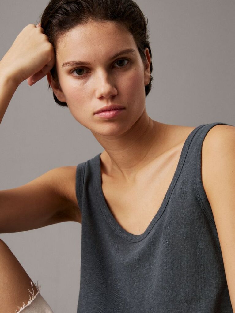Grey Slim Linen Jersey Tank Top  Women