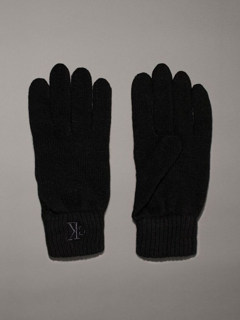 Black Wool Blend Gloves  Men