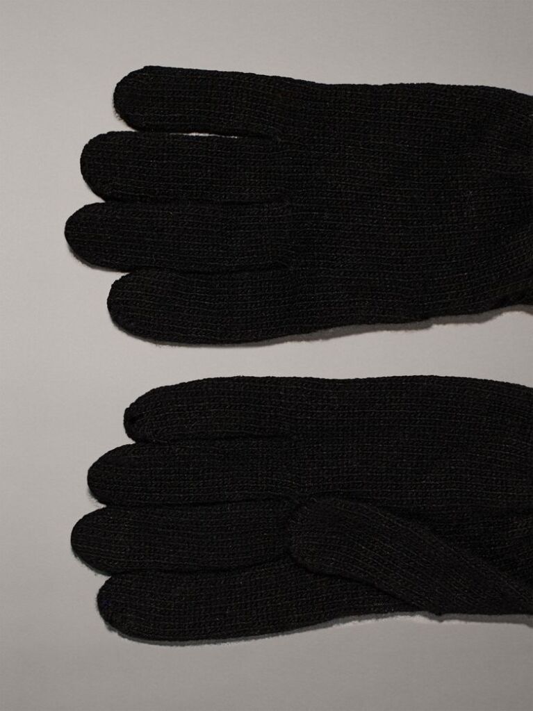 Black Wool Blend Gloves  Men