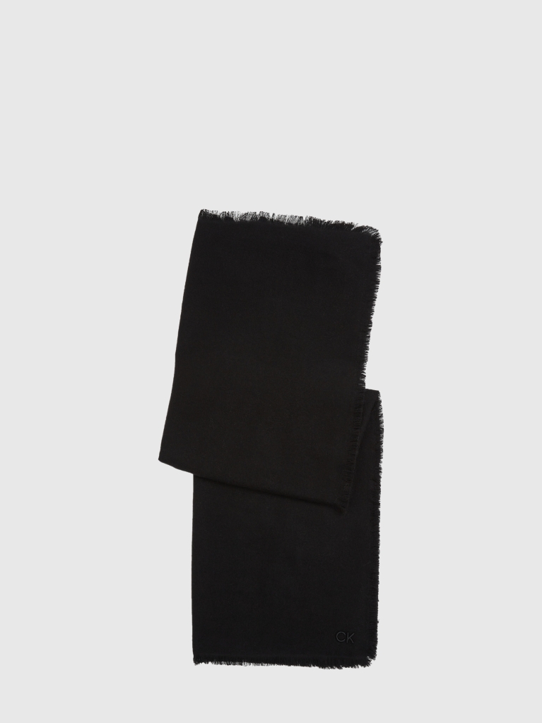 Black CK Embroidered Wool Mix Scarf  Women