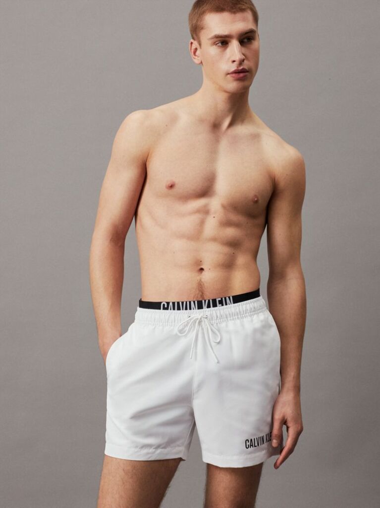White Double Waistband Swim Shorts - Intense Power  Men