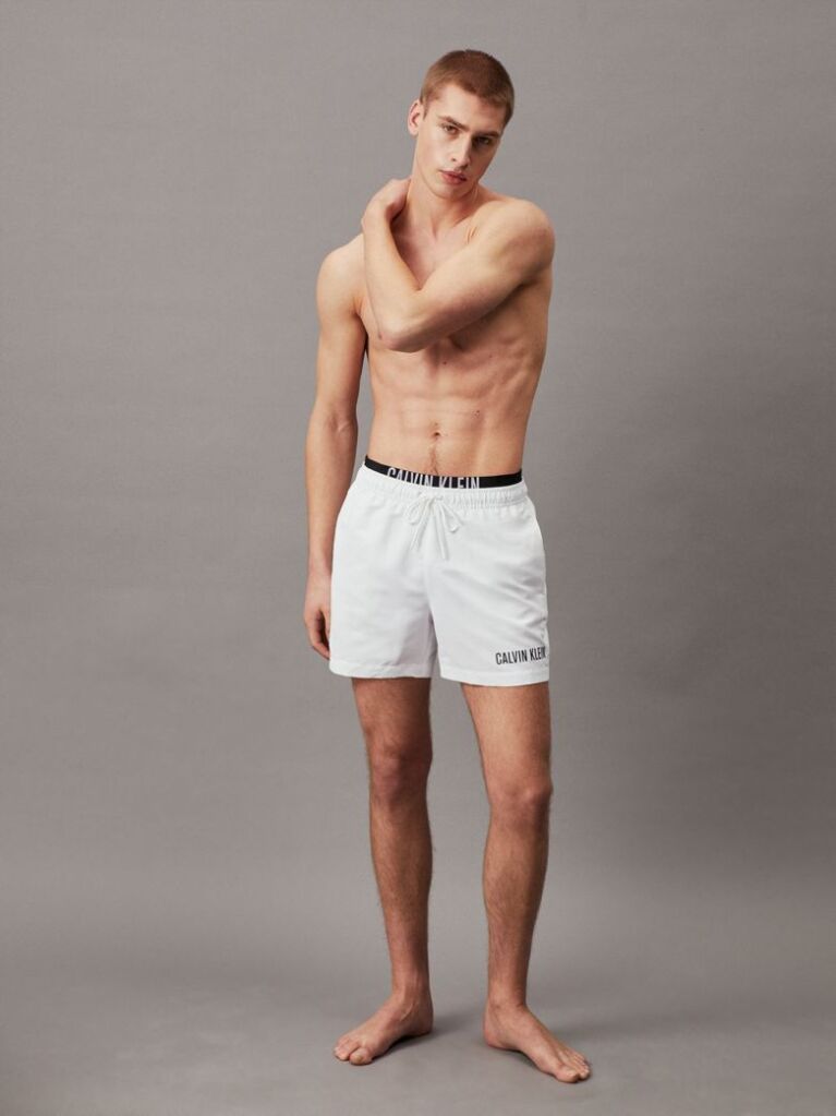 White Double Waistband Swim Shorts - Intense Power  Men