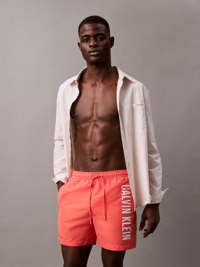 Red Medium Drawstring Swim Shorts - Intense Power  Men