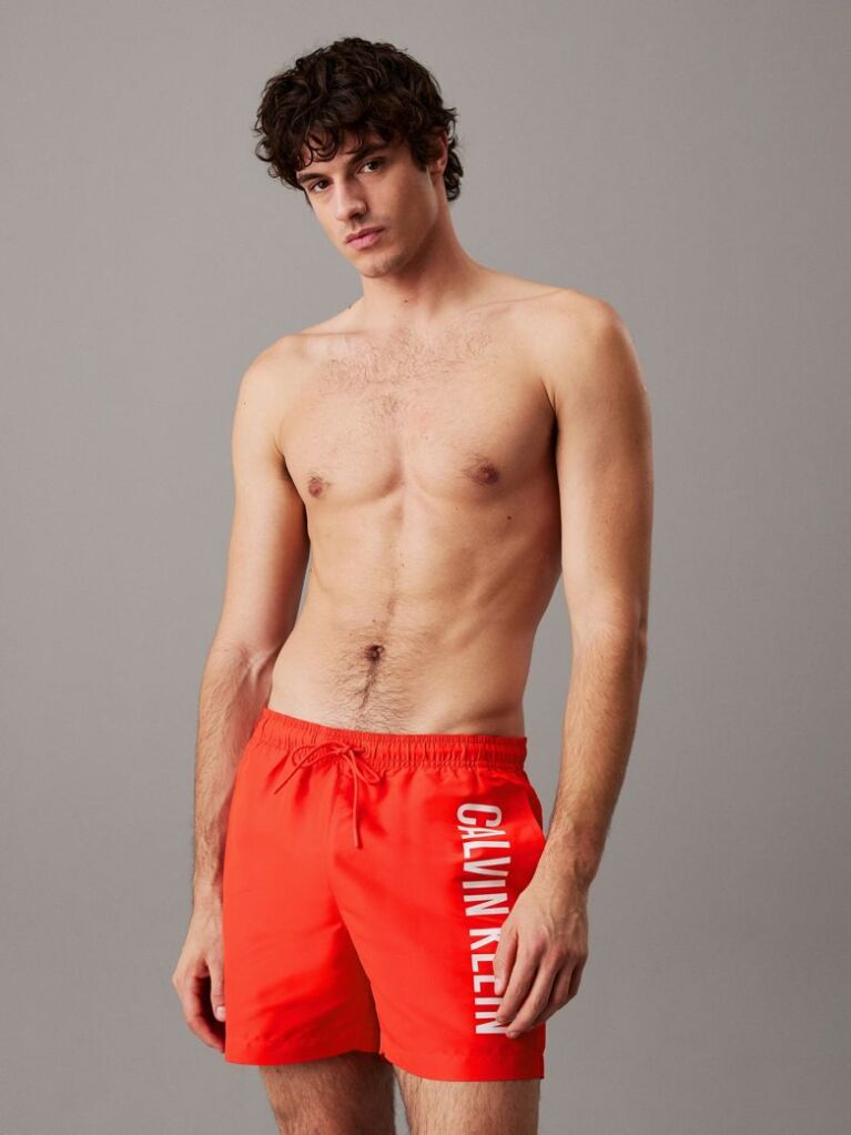 Red Medium Drawstring Swim Shorts - Intense Power  Men