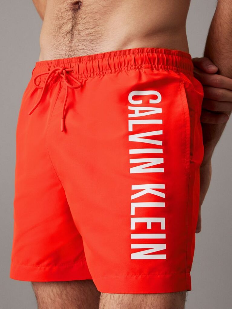 Red Medium Drawstring Swim Shorts - Intense Power  Men