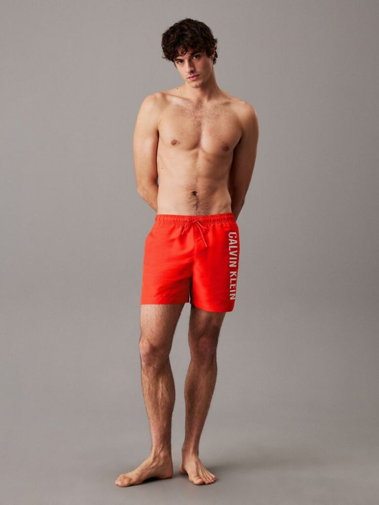 Red Medium Drawstring Swim Shorts - Intense Power  Men