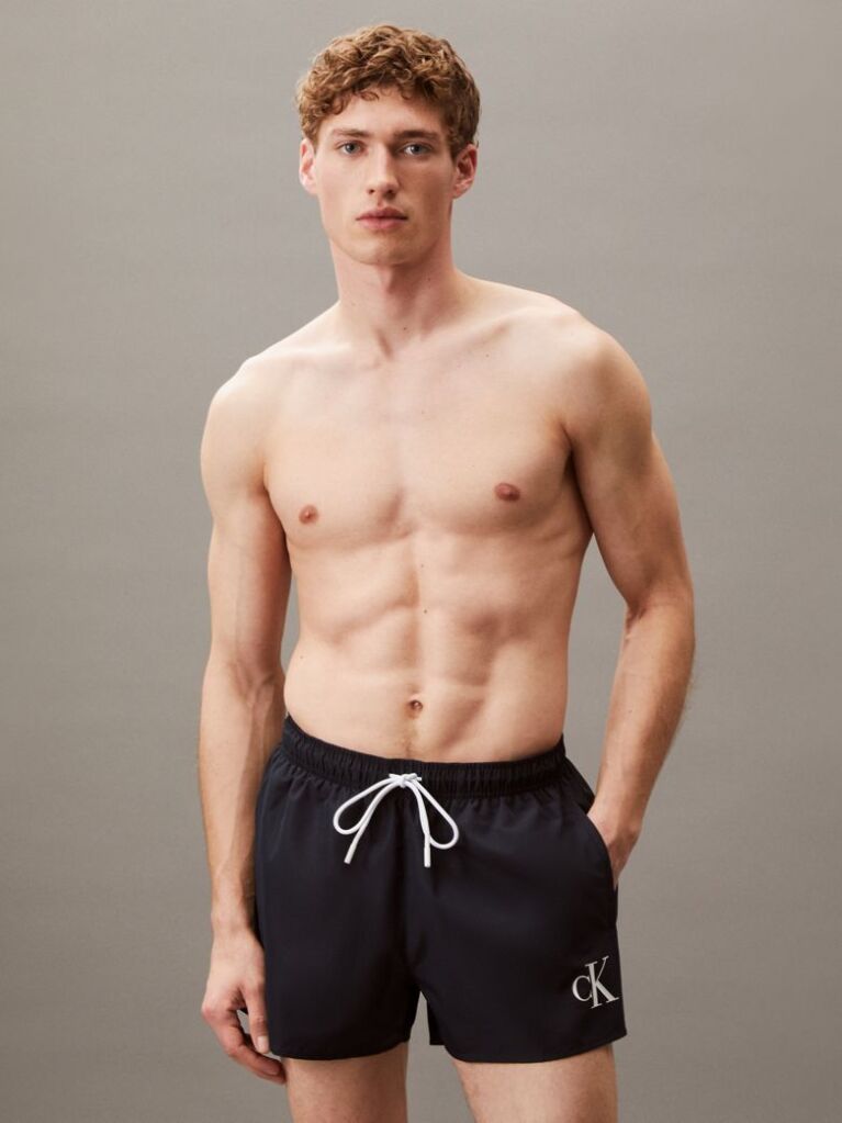 Blue Short Drawstring Swim Shorts - CK Monogram  Men