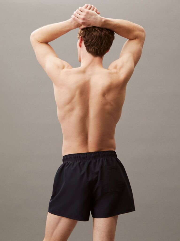 Blue Short Drawstring Swim Shorts - CK Monogram  Men