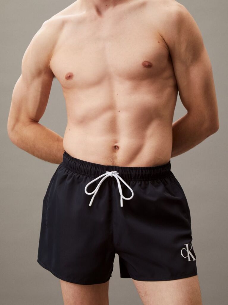 Blue Short Drawstring Swim Shorts - CK Monogram  Men