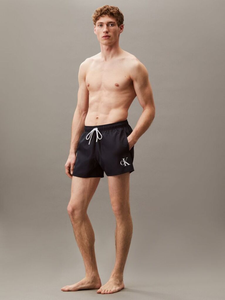 Blue Short Drawstring Swim Shorts - CK Monogram  Men