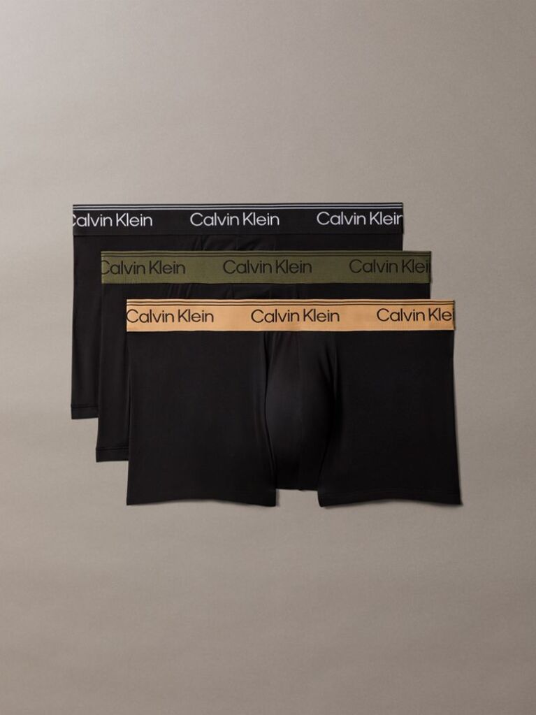 Black 3 Pack Low Rise Trunks - Microfibre Stretch  Men